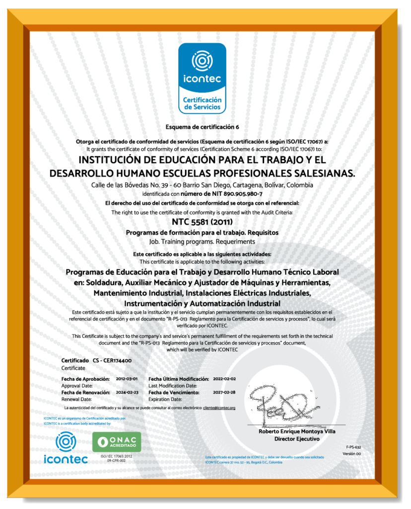 CERTIFICACION ICONTEC ETDH