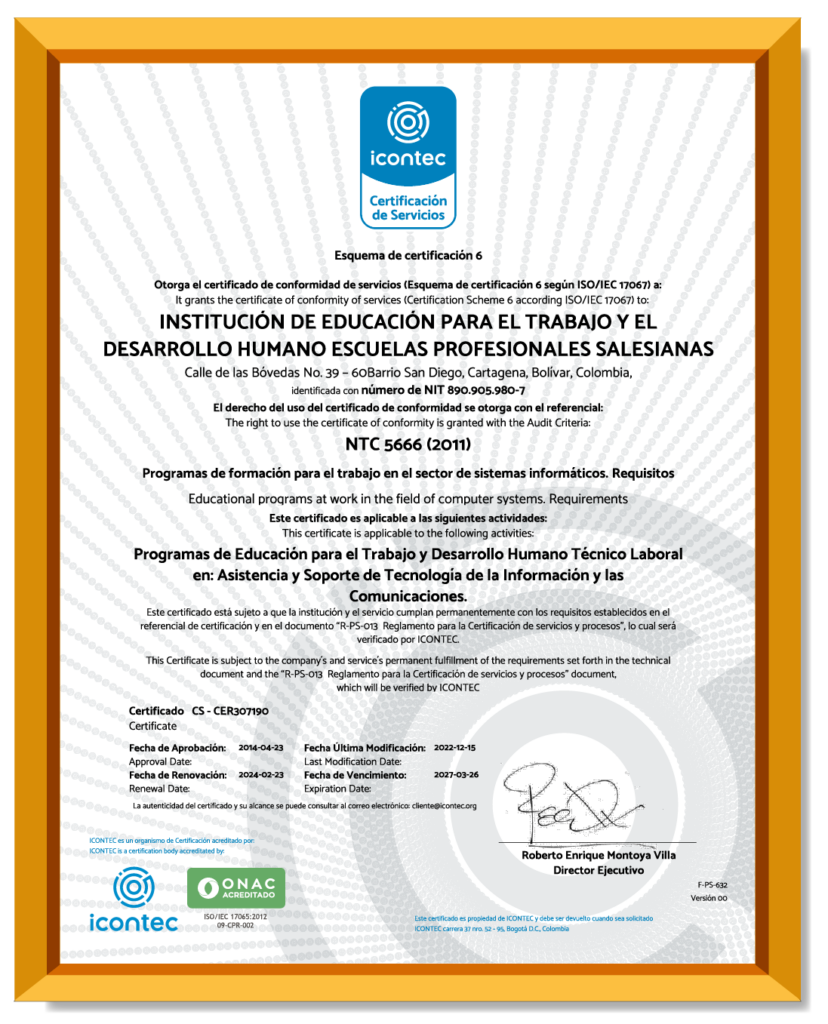CERTIFICACION ICONTEC ETDH