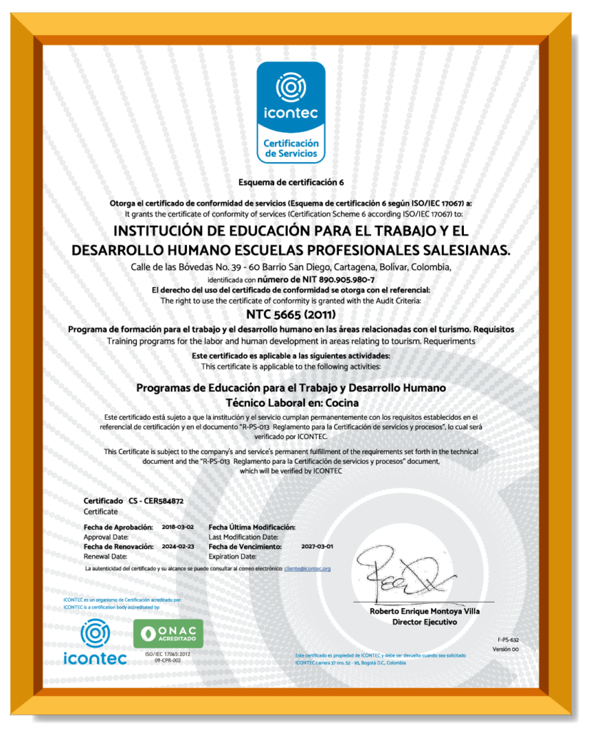 CERTIFICACION ICONTEC ETDH